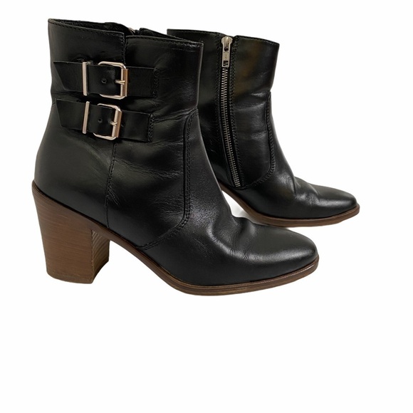 J. CREW Black Leather Ankle Buckle Dean Booties 8 - Picture 1 of 6